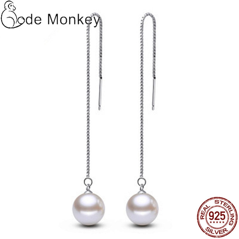 Tassel Earrings Faux Bead Pearl Earrings Authentic 925 Sterling Silver Jewelry 2020 New Hot Sale Fashion Gift CME037