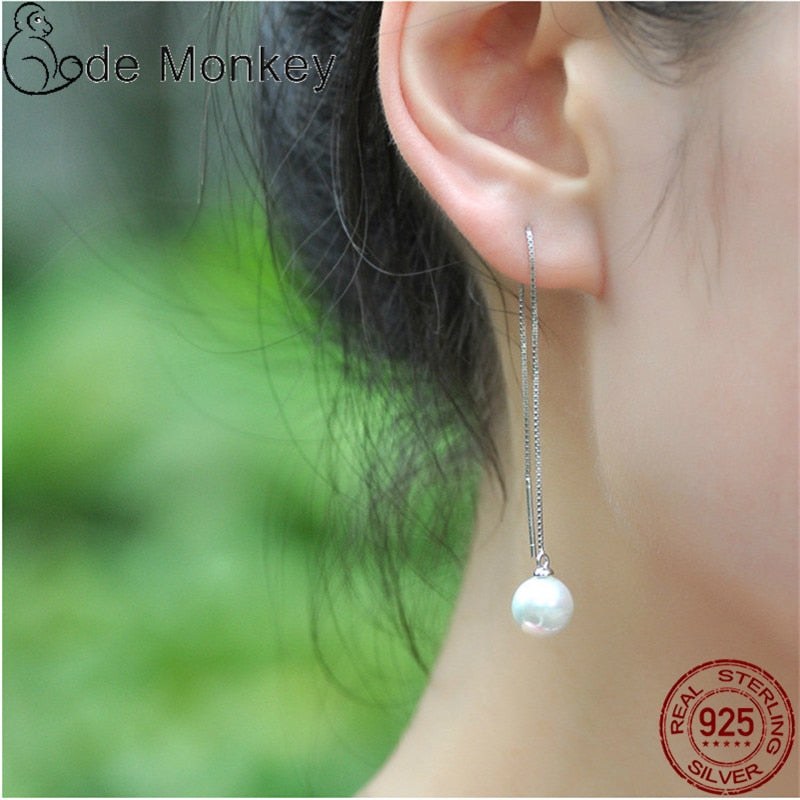 Tassel Earrings Faux Bead Pearl Earrings Authentic 925 Sterling Silver Jewelry 2020 New Hot Sale Fashion Gift CME037